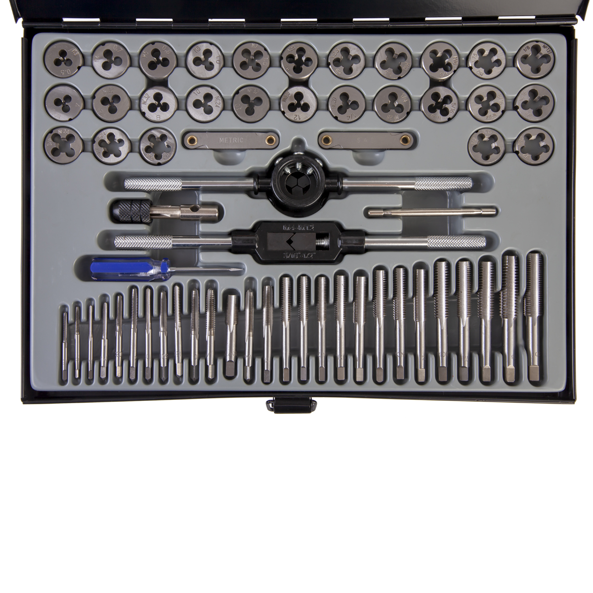 WDK-DT3060 Набор метчиков и плашек М3-М12, 4-40 - 1/8NPT27, 60 предметов, метрическая и дюймовая резьба фото, характеристики