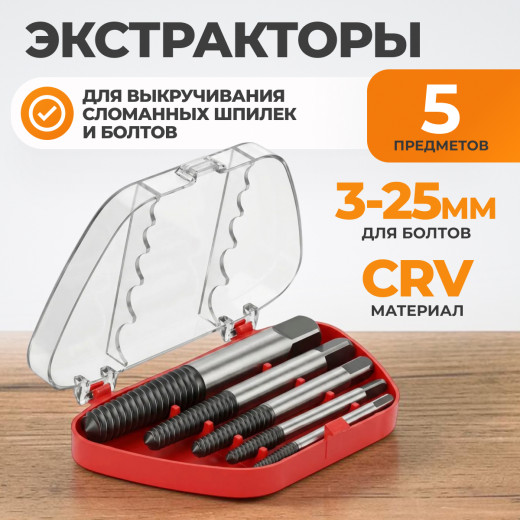 WDK-65718R Экстрактор для выкручивания сломанных шпилек и болтов. Набор 5шт фото, характеристики