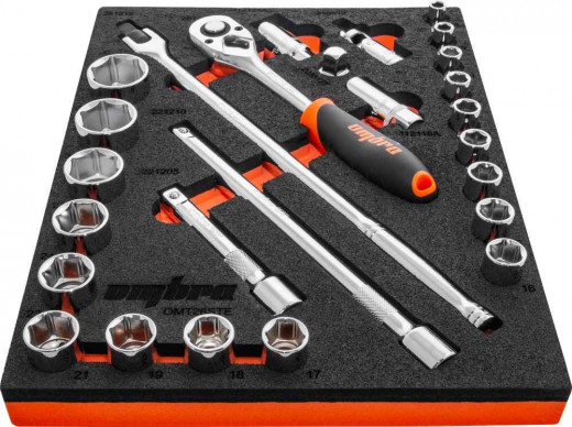 OMT26STE Набор головок торцевых 1/2" DR 8-32 мм с аксессуарами в EVA ложементе 280х375 мм, 26 предметов фото, характеристики