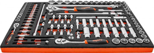 OMT111STE Набор головок торцевых 1/4"DR (4-14 мм), 3/8"DR (8-22 мм), 1/2"DR (8-32 мм), с аксессуарами в EVA ложементе 560x375 мм, 111 предметов фото, характеристики
