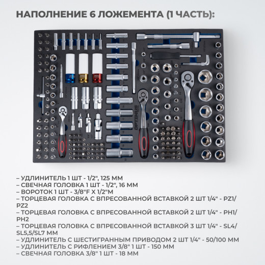 OPT-717M Тележка инструментальная, 7 полок с набором инструментов, металлическая столешница фото, характеристики