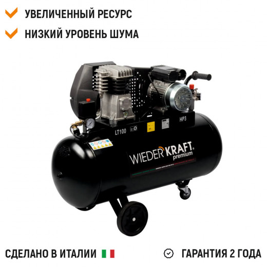 WDK-91040 Компрессор поршневой с ременным приводом 400 л/мин, 2.2 КВт, 220 В, ресивер 100 л фото, характеристики