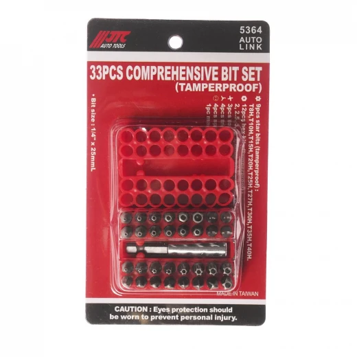 Набор бит 1/4" TORX, HEX, SPANNER с магнитным держателем 33 предмета в боксе JTC фото, характеристики