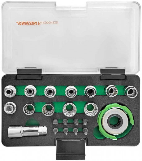 RD05H22S Головки торцевые SPLINE М4-13 с дисковым трещоточным механизмом и аксессуарами в наборе, 22 предмета фото, характеристики