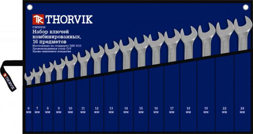 CWS0016 Набор ключей гаечных комбинированных в сумке, 6-24 мм, 16 предметов фото, характеристики