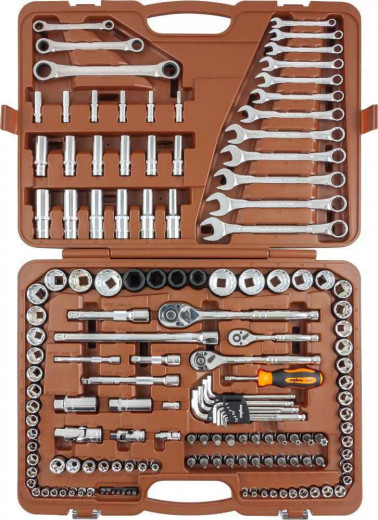 911150 Специальный набор инструмента, торцевые головки 1/4", 3/8", 1/2"DR, 4-32 мм и SAE 5/32"--1-1/4", ударные торцевые головки 1/2"DR, 17-23 мм, 150 предметов фото, характеристики