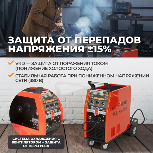 Weld Pro 300 Сварочный аппарат инверторный 300A, 380В, MIG/MAG/MMA/Lift TIG с горелкой 24AK фото, характеристики