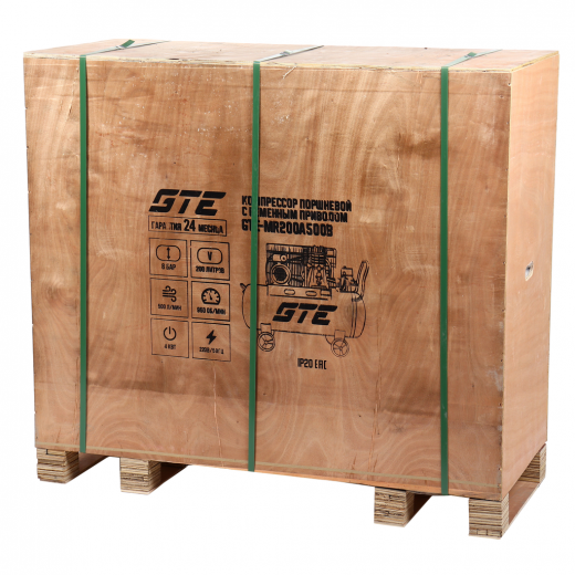 Компрессор пневматический 220В 4.0кВт 8атм. 500л/мин. ресивер-200л поршн. ремен. одноступенчатый GTE фото, характеристики