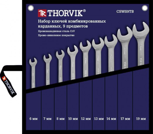 CSWS9TB Набор ключей гаечных комбинированных карданных в сумке, 6-19 мм, 9 предметов фото, характеристики