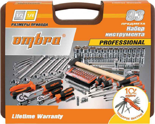 OMT93S18 Набор инструмента универсальный 1/4", 1/2"DR, 93 предмета (юбилейная серия) фото, характеристики