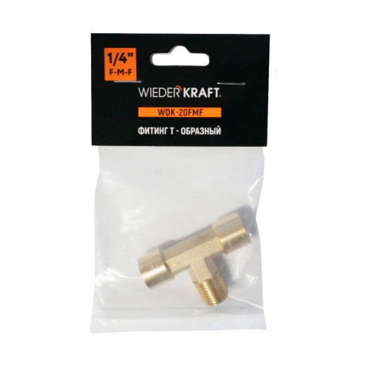 WDK-20FMF Фитинг T - образный, резъба 1/4" PT, F-M-F (внутренний/внешний/внутренний), латунь фото, характеристики