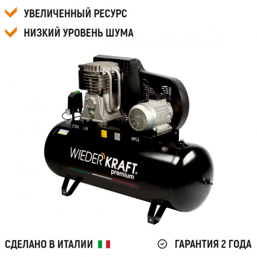 WDK-92060 Компрессор поршневой с ременным приводом 606 л/мин, 4 КВт, 380 В, ресивер 200 л фото, характеристики