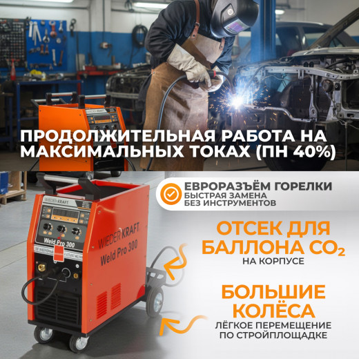 Weld Pro 300 Сварочный аппарат инверторный 300A, 380В, MIG/MAG/MMA/Lift TIG с горелкой 24AK фото, характеристики