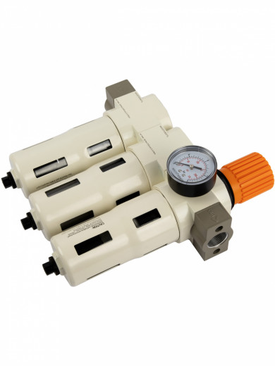 WDK-70760FA Блок подготовки воздуха 3/4", 16 бар, трехступенчатый с влагоотделителем 25-5-0.3 мк, автоматический сброс фото, характеристики