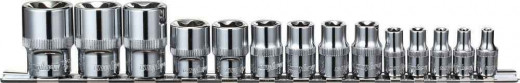 910614 Набор головок торцевых 1/4", 3/8", 1/2"DR на держателе, внешний TORX®, E4-E24, 14 предметов фото, характеристики