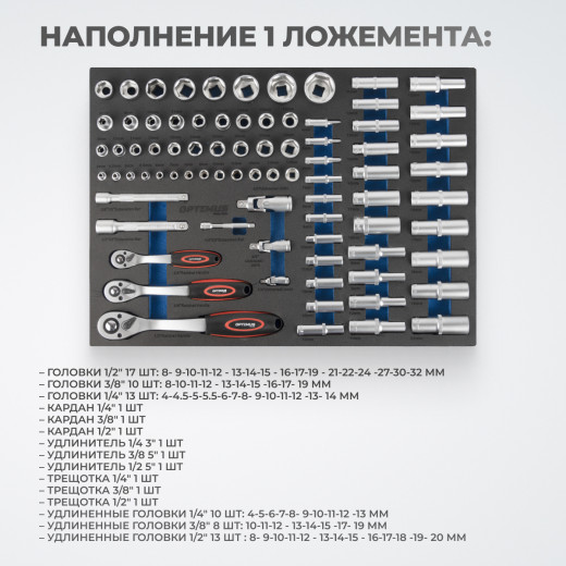OPT-917P Тележка инструментальная, 7 полок с набором инструментов 312 пр, пластиковая столешница фото, характеристики