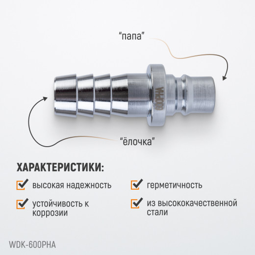 WDK-600PHA Штуцер быстроразъемного соединения высокой пропускной способности "ёлочка", диаметр 19 мм фото, характеристики