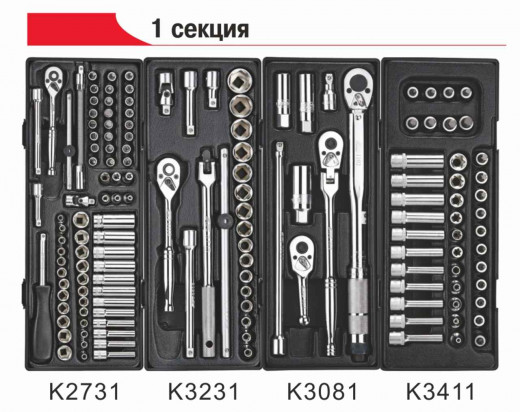 Тележка инструментальная 7 секций (JTC-3931) с набором инструментов 225 предметов JTC фото, характеристики