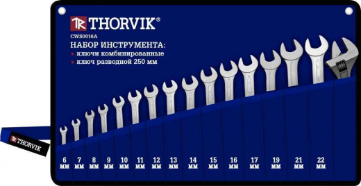 CWS0016A Набор в сумке, ключи комбинированные, 6-22 мм, ключ разводной 250 мм фото, характеристики