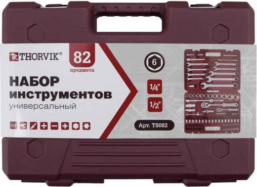 TS082 Набор инструмента универсальный 1/4", 1/2"DR, 82 предмета фото, характеристики
