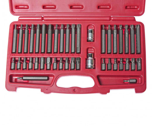 Набор бит 1/2" 3/8" HEX, TORX, SPLINE 6-ти гранных 2 держателя 42 предмета в кейсе JTC фото, характеристики