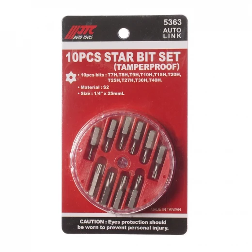 Набор бит 1/4" TORX T7H-T40H с отверстием 10 предметов в кейсе JTC фото, характеристики