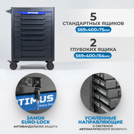 OPT-717E Тележка инструментальная, 7 полок с набором инструментов, столешница с EVA покрытием фото, характеристики