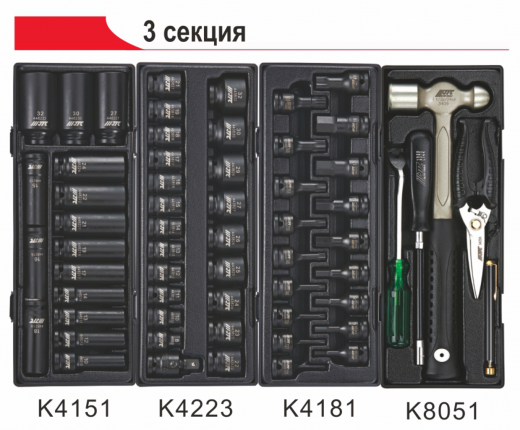 Тележка инструментальная 7 секций (JTC-5021) с набором инструментов 344 предмета JTC фото, характеристики