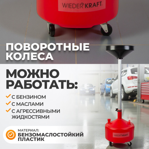 WDK-A30L Маслосборник для слива технических жидкостей с воронкой. Пластиковый бак 30 л фото, характеристики