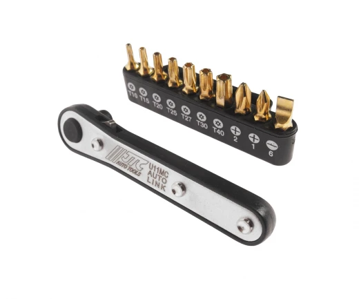 Набор бит 1/4" SL6, PH1-2, TORX, Т10Н-Т40Н с ключом трещоткой 11 предметов JTC фото, характеристики