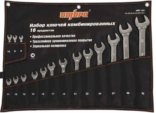OMT16S Набор ключей гаечных комбинированных в сумке, 8-32 мм, 16 предметов фото, характеристики
