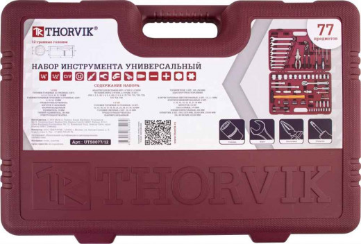 UTS0077/12 Набор инструмента универсальный 1/4", 1/2"DR с головками торцевыми 12-гранными, 77 предметов фото, характеристики