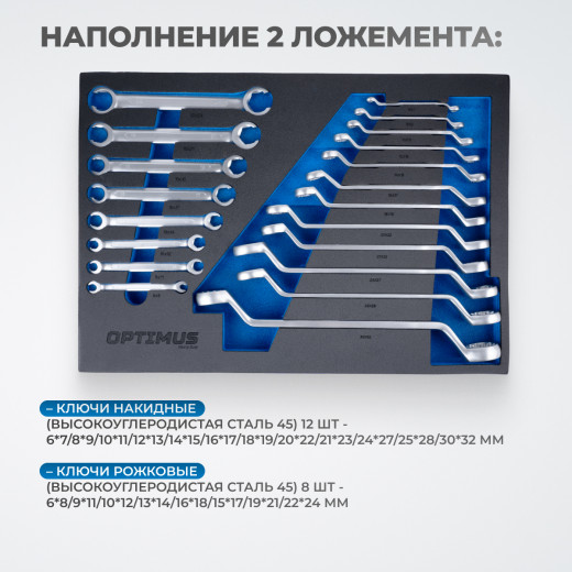 OPT-717M Тележка инструментальная, 7 полок с набором инструментов, металлическая столешница фото, характеристики