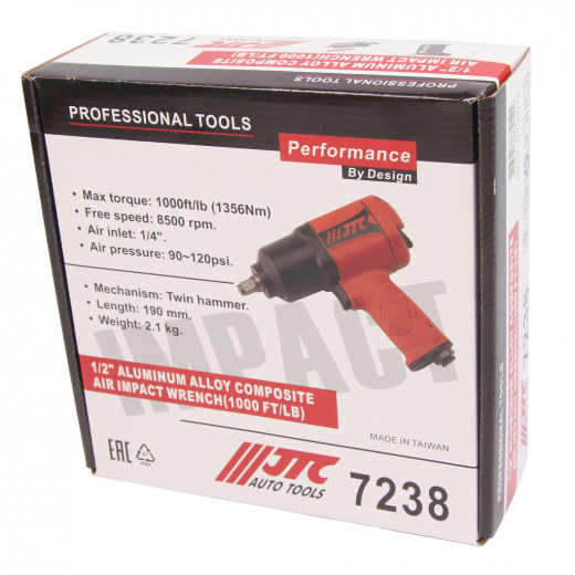 Гайковерт пневматический 1/2" 1356Нм 8500об/мин. 90-120PSI JTC фото, характеристики