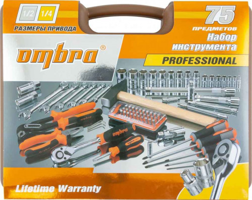 OMT75S Набор инструмента универсальный 1/4", 1/2"DR, 75 предметов фото, характеристики